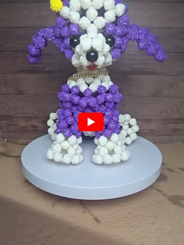 Poodle Shape Beaded Animal Figurine - Purple