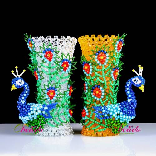 Peacock Shape Beaded Flower Vase 1