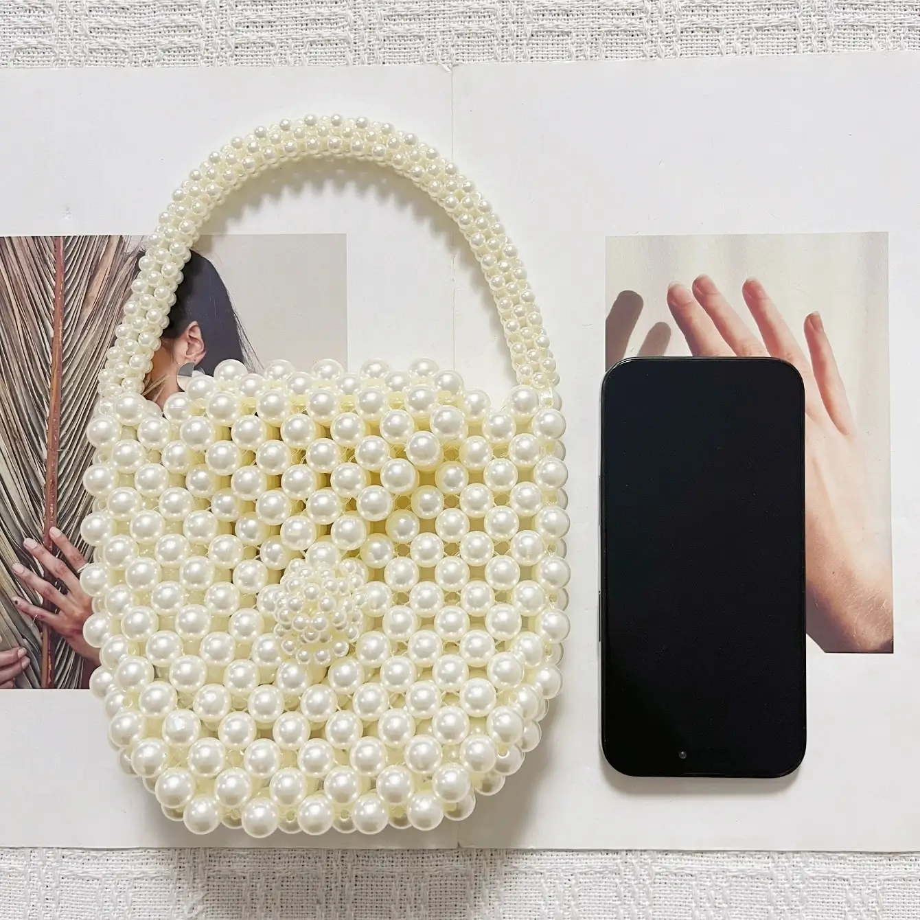 Pearl Bead Bag with Handle for Sale - Image 3