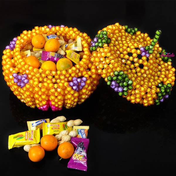 Beaded Pumpkin Box Xmas Ornament 1