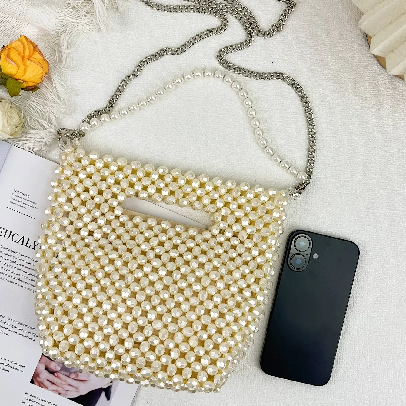 Handmade Pearl Wedding Bag for Sale - Image 2