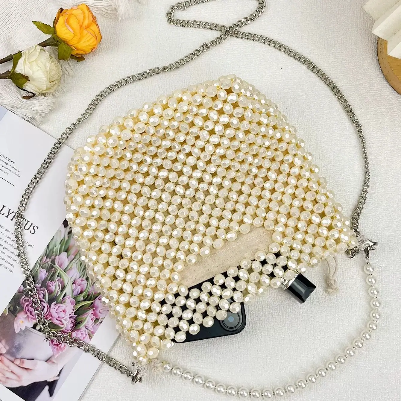 Handmade Pearl Wedding Bag for Sale - Image 3