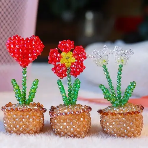 Flower Potted Plant Ornament Beaded Home Décor 1